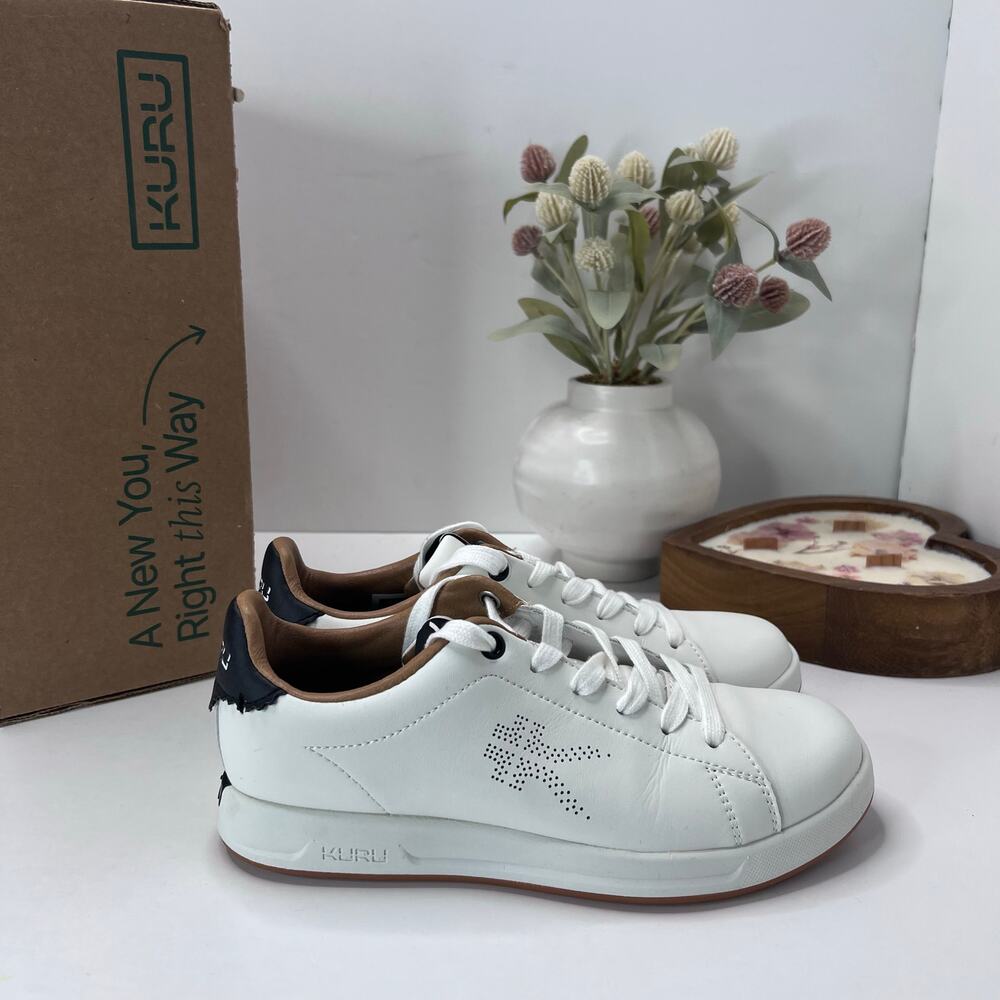 Kuru ROAM Leather Lace Up Sneaker Jet White Women 6M Plantar Fasciitis